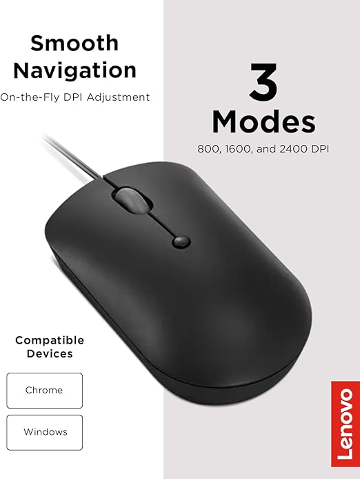 Lenovo 400 USB-C Wired Compact Mouse - Black