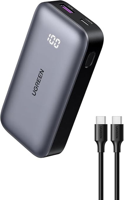 UGREEN 30W Power Bank Mini 10,000mAh Battery Pack 2-Port PD3.0 USB C+A Fast Charging Digital Display - Black / White