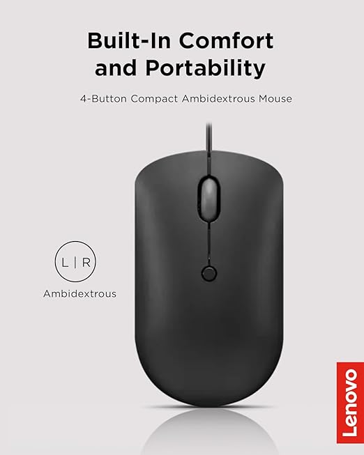 Lenovo 400 USB-C Wired Compact Mouse - Black