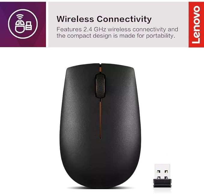 Lenovo 300 Wireless Compact Mouse, Black.