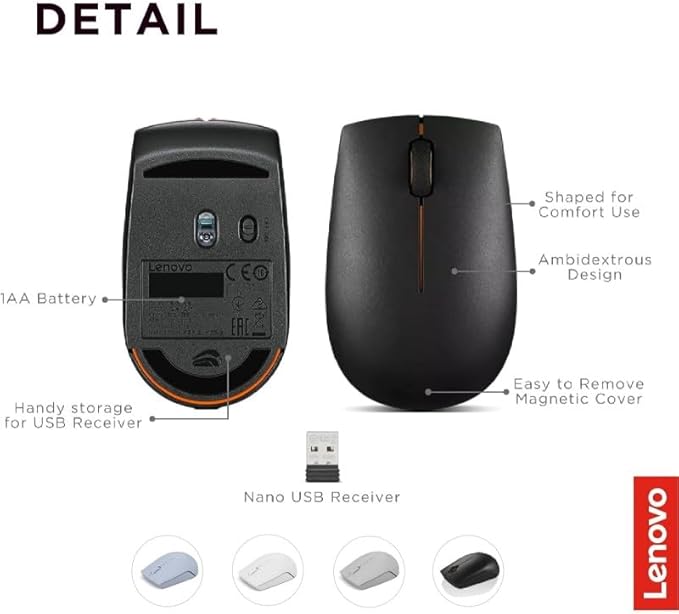 Lenovo 300 Wireless Compact Mouse, Black.