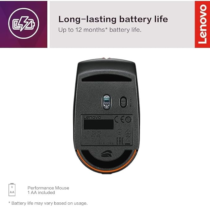 Lenovo 300 Wireless Compact Mouse, Black.