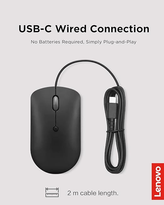 Lenovo 400 USB-C Wired Compact Mouse - Black