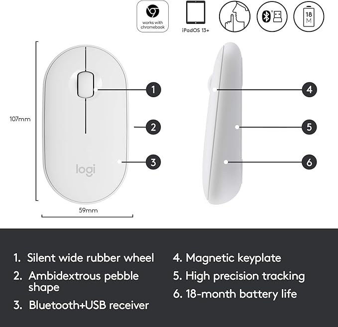 Logitech M350 Pebble Slim Mouse Bluetooth Wireless Silent