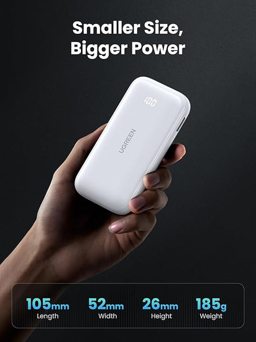 UGREEN 30W Power Bank Mini 10,000mAh Battery Pack 2-Port PD3.0 USB C+A Fast Charging Digital Display - Black / White