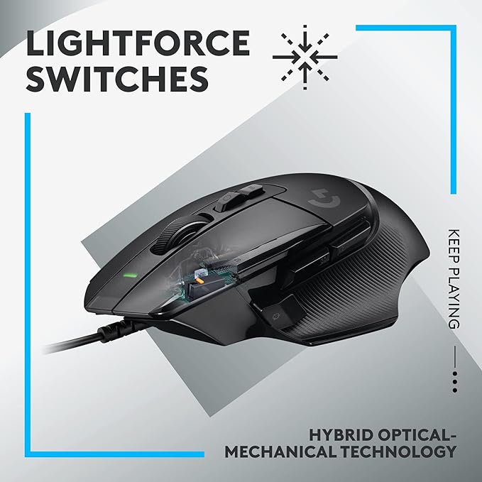 Logitech G502 X Wired Gaming Mouse - LIGHTFORCE hybrid optical-mechanical primary switches, HERO 25K gaming sensor, compatible with PC - macOS/Windows