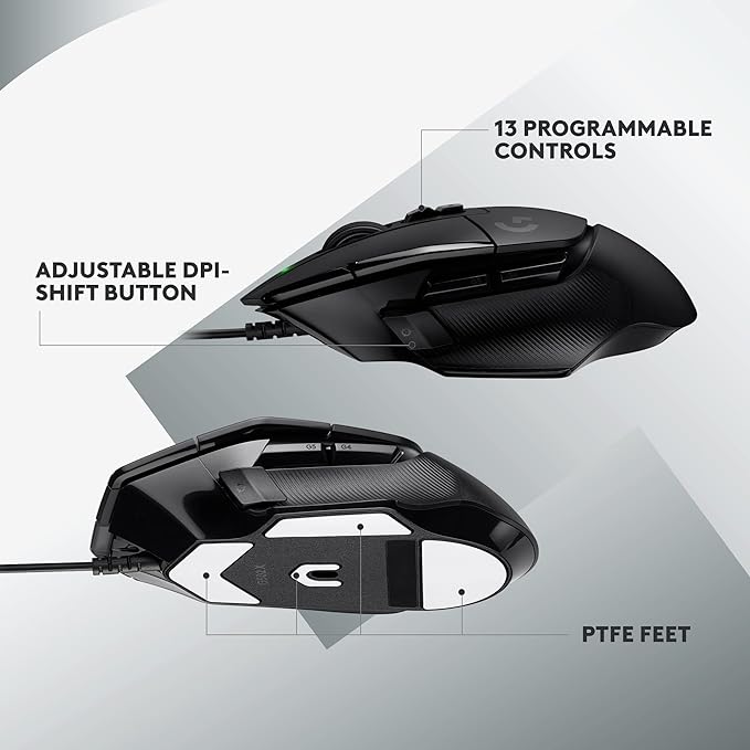 Logitech G502 X Wired Gaming Mouse - LIGHTFORCE hybrid optical-mechanical primary switches, HERO 25K gaming sensor, compatible with PC - macOS/Windows