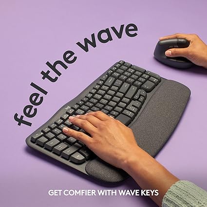 Logitech Wave Keys Wireless Ergonomic Keyboard with Cushioned Palm Rest - Ara