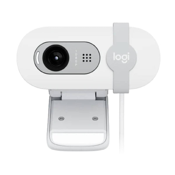 Logitech Brio 100 Full HD 1080p webcam with auto-light balance, integrated privacy shutter, and built-in mic - White / Pink