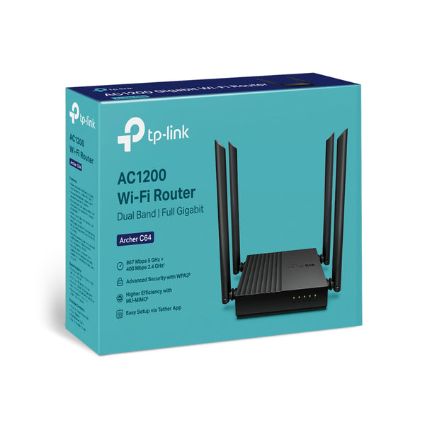 TP-LINK AC1200 WI-Fi 4G Router, Highly efficient wireless connection - C64 - Black