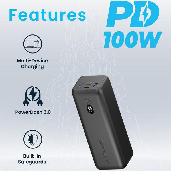 Powerology Onyx 30000mAh Dual USB-C Super Compact Power Bank - Black