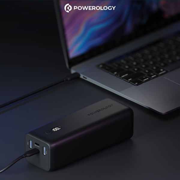 Powerology Onyx 30000mAh Dual USB-C Super Compact Power Bank - Black