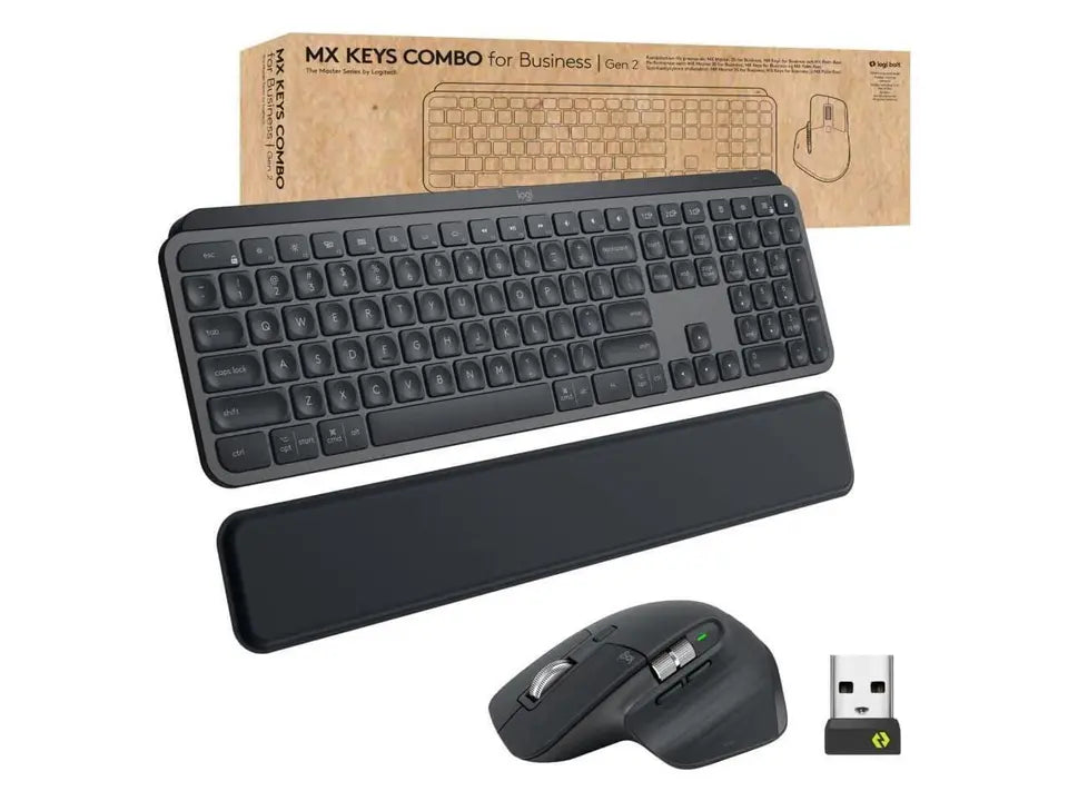 Logitech MX Keys Combo for Business | Gen 2, MX Keys MX Master 3s Palm Rest Logi Bolt Quiet Clicks (English only)